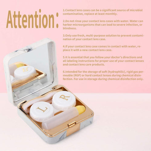 Contact Lens Case, Marble Contact Cases Travel with Remover Tool, Mirror, Tweezers, Contact Solution Bottle, Contact Lens Container Kit for Women ...