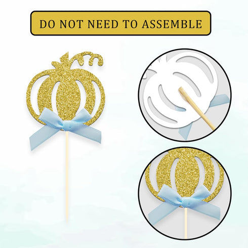 24pcs Pumpkin Cupcake Toppers, Fall Theme Cake Decoration for Baby Shower Party Supplies (Blue Bow)...