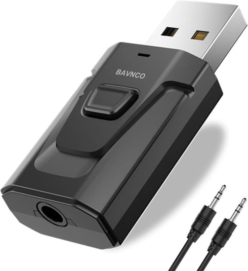 Bluetooth Receiver Adapter, BAVNCO Bluetooth 5.0 Stereo Receiver Hands-Free Car Kits Mini Wireless 3.5mm Aux Output Audio Adapter Transmitter for ...