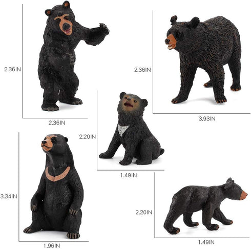 Realistic Wild Life Jungle Animal Figures Model Black Bear Family Playset Eduactional Toys Playset Figurine Statue Classroom Desktop Decoration fo...