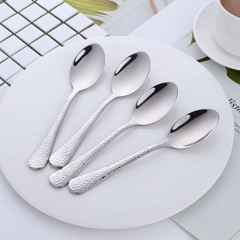 Dessert Spoon Salad Spoon 6.5-Inch Big Teaspoon BUY&USE 12 Pieces Stainless Steel Hammered Surface Silverware Set for Home Hotel Restaurant...