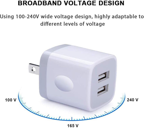 FiveBox Charger Block, USB Wall Charger, 3Pack Dual Port 2.1Amp Fast Charger Brick Base Adapter Charging Cube Plug Box for iPhone 16e 16 Pro Max 1...