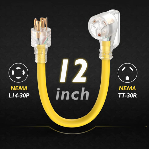 TOOLIOM 30 Amp RV Generator Power Adapter 4 Prong NEMA L14-30P Twist Lock Male Plug to TT-30R Female with Handle Power Indicator for 30 Amp RV Cam...