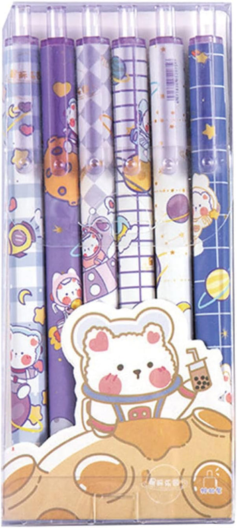 6 Pcs Gel Ink Pens Cartoon Retractable Pens Cute Animal Pen 0.5mm Ballpoint Pen Office School Supplies for Girls (Space)...