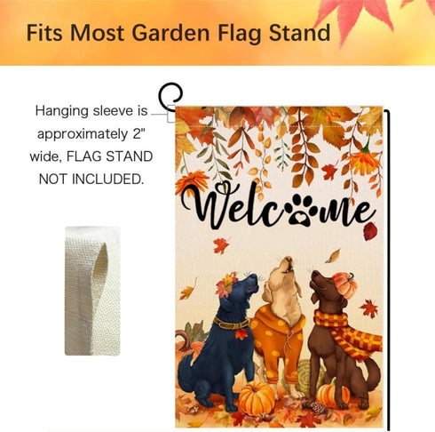 Welcome Fall Garden Flags for Outside 12x18 Double Sided Burlap, Seasonal Autumn Dogs Leaves Pumpkin September Thanksgiving Garden Flag Fall Outdo...