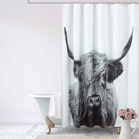Cow Shower Curtain - White Shower Curtains for Bathroom Decor, Black and White Gray 3D Art Print (72x84,Grey Highland Cow)...