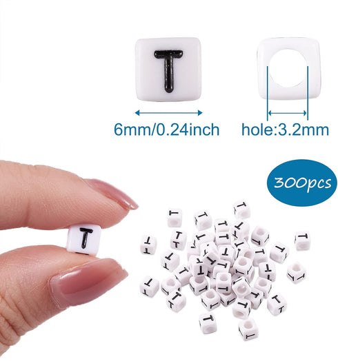 FASHEWELRY 300Pcs Cube White Acrylic Letter Beads 6x6mm Letter T Alphabet Beads for DIY Bracelet Necklace Jewelry Making...