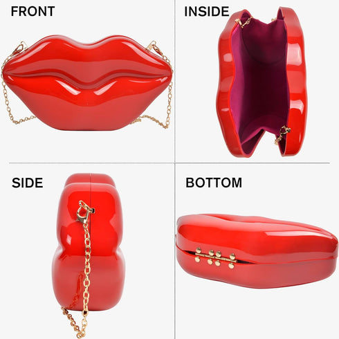 QZUnique Lips Evening Clutch Purse, Acrylic Banquet Handbags, Chain Gold/Silver/Bronze Women Fashion Crossbody Shoulder Bag...