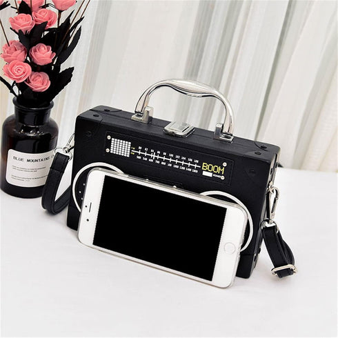 Unique Vintage Radio Shaped Cross-Body Bag Women Clip Clasp Shoulder Bag Handbag...