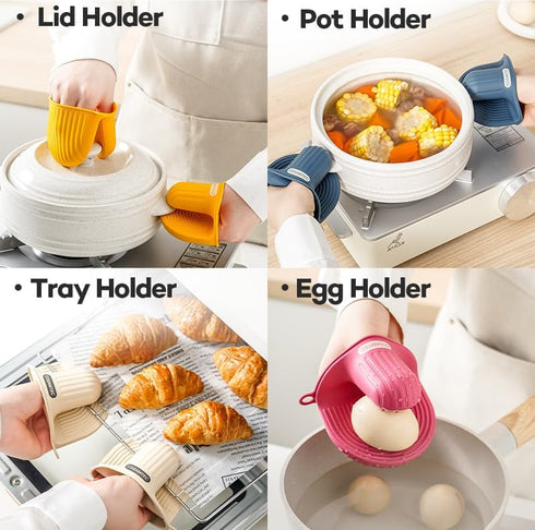 Silicone Oven Mitts Heat Resistant Mini Oven Gloves and Pot holders Set for Kitchen Non Slip Waterproof Pinch Grips for Cooking and Baking Set of ...