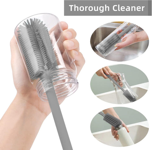 Silicone Bottle Cleaning Brush | 2 Pack| 15.7”+12.6” Water Bottle Brush Cleaner Brush for Hydro Flask,Glassware,Vacuum Sports Bottle&Vases,Water B...