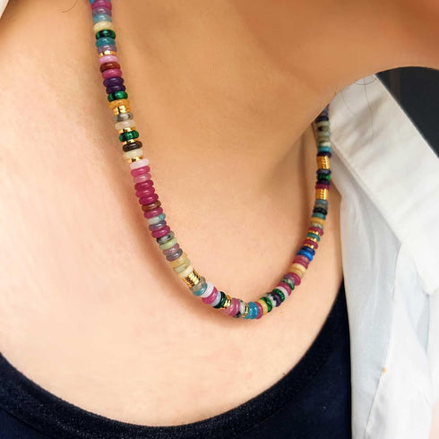 Boho Beaded Choker Necklace Chakra Gemstone Necklace Natural Stone Beaded Necklaces for Women Handmade Summer Beach Surfer Necklace...