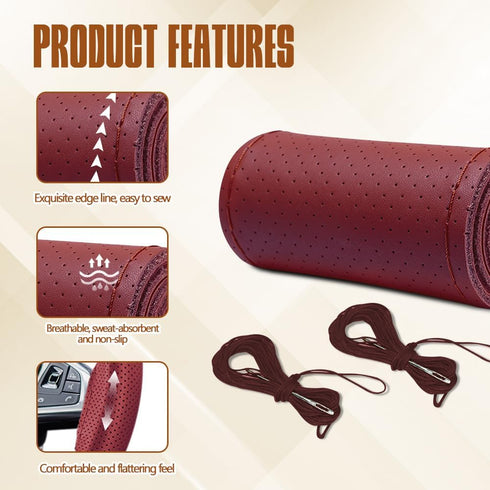 Leather Steering Wheel Cover Lace Up, Stitch On Wrap, Breathable Anti-Slip Car Steering Wheel Protector Universal Fit Max 15 Inch Car Wheels, DIY ...