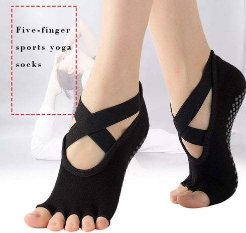 Pengxiaomei 4 Pairs Non Slip Pilates Socks,Yoga Socks for Women, Women's Yoga Socks with Toes, Clasped Pilates Socks for Ballet Pilates Barre Danc...