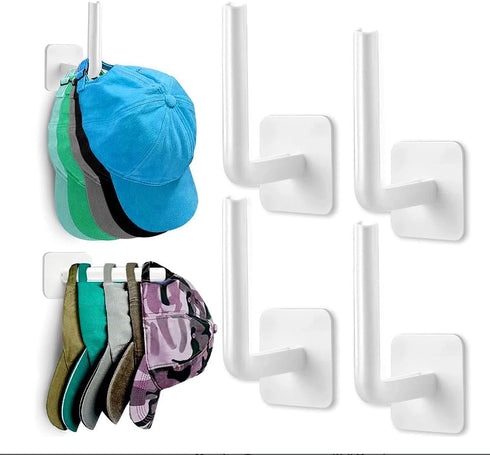 Hat Racks for Baseball Caps (4-Pack),Hat Rack for Wall Hat Organizer?No Drilling Strong Hat Holder? Adhesive Hat Hooks for Wall,Hat Holder Storage...