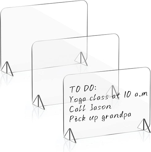 3 Pack Acrylic Dry Erase Board and Marker Glass Alternative Clear Memo Tablet Desktop Display Frameless Small Writing Whiteboard with Stand for Sc...