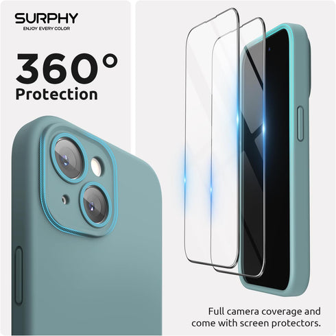 SURPHY Designed for iPhone 15 Case Compatible with MagSafe (6.1 inch 2023), with 2 Pack Screen Protector, Liquid Silicone Phone Case (Camera Prote...