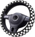 Black and White Checkered Steering Wheel Cover Rubber Anti-Slip 14.5-15 Inch Universal Steering Wheel Cover with 2 Pieces Car Coasters Suitable fo...