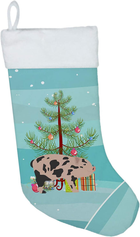 Caroline's Treasures BB9302CS Mini Miniature Pig Christmas Christmas Stocking, Teal Fireplace Hanging Stockings Christmas Season Party Decor Famil...