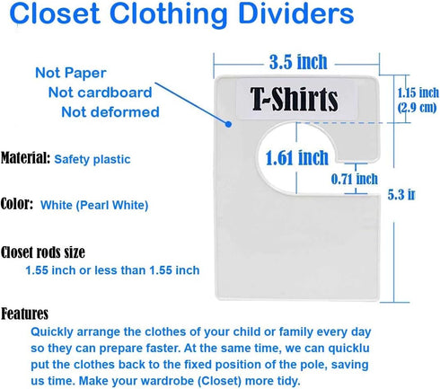 16 Pack White Clothing Rack Size Dividers Plus 60 Labels (1 Inch) and 16 Large Blank Labels, Large Rectangular Clothing Closet Dividers (Pearl Whi...