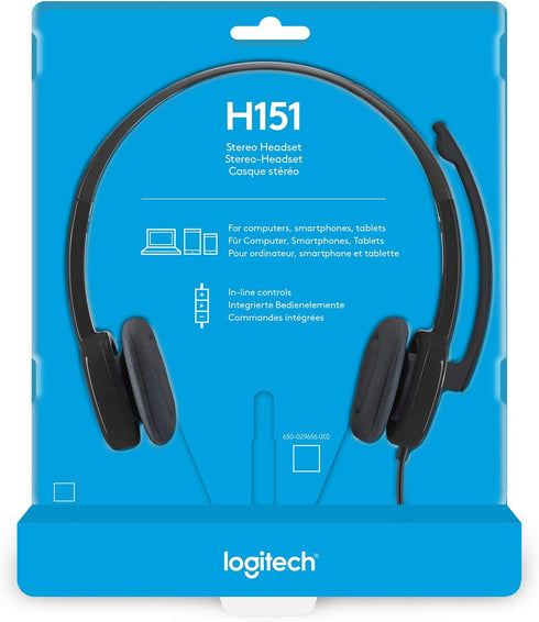 Logitech H151 Wired Headset, Analog Stereo Headphones with Rotating Noise-Cancelling Microphone, 3.5 mm Audio Jack, In-Line Controls, PC/Mac/Lapto...
