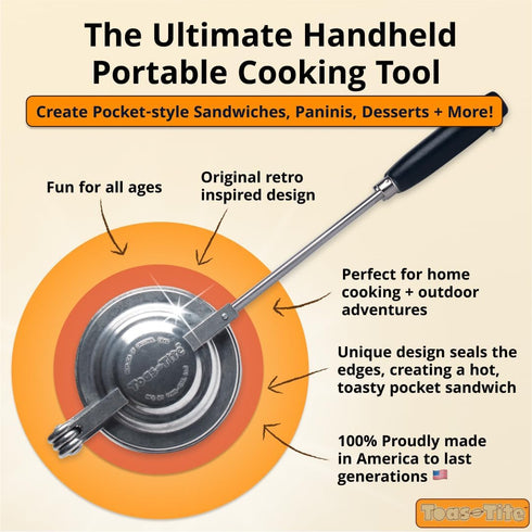 Sandwich Grill - Handheld Pie Iron, Sandwich Maker, Hand Toaster, Panini and Sandwich Press for Hand Made Hot Sandwiches and Pies - Perfect for St...