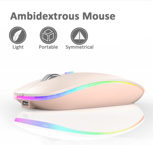 Uiosmuph LED Wireless Mouse, G12 Slim Rechargeable Silent Mouse, 2.4G Portable Optical Computer Mice with Receiver and Type C Adapter (Nude Pink)...