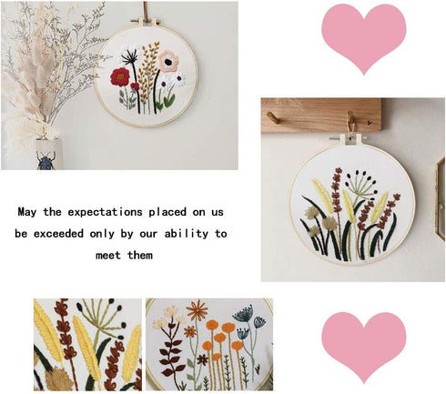 3 Sets of Beginner Embroidery Kits with 3 Patterns and 6 Needles, Needlepoint Kits for Adults,Including Embroidery Floss,3 Plastic Hoops and 3 Cot...