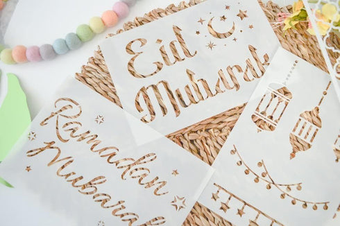 Ramadan & Eid Stencils- 6Pcs Reusable Stencils, Islamic Design Stencils for kids craft, Painting on Wood, Plastic, Fabric, Template for Greeting C...