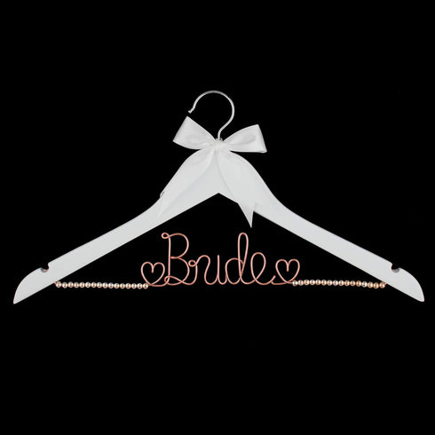 Ella Celebration Bride to Be Wedding Dress Hanger Wooden and Wire, Accented with Beads and a Bow Bridal Hangers for Brides (White with Rose Gold W...