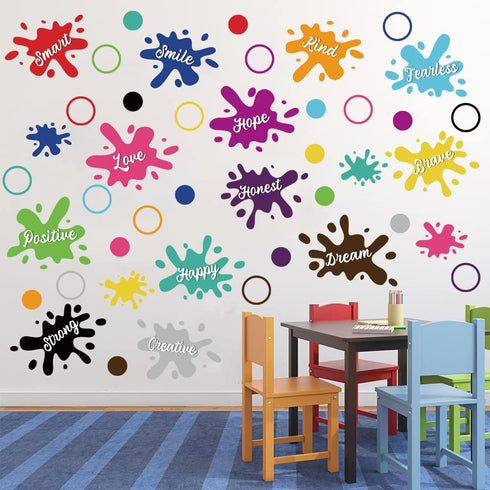 Supzone Colorful Paint Wall Decal Inspirational Quotes Wall Stickers Ink Splatter Splotches Wall Decal Watercolor Paint Splash Wall Art Sticker fo...