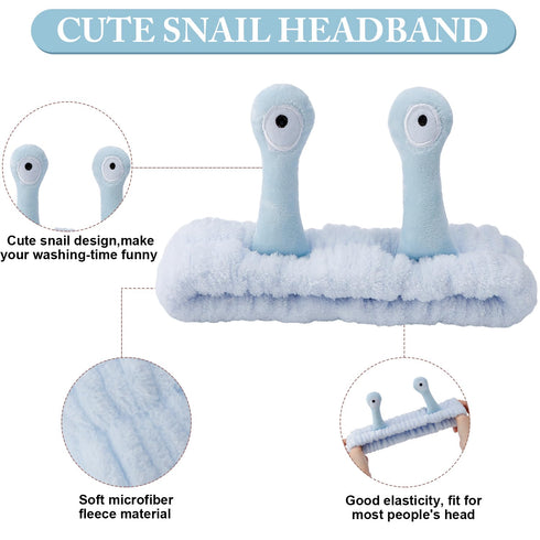 Blue Snail Face Wash Headband Funny Skincare Spa Headband Cute Alien Puffy Makeup Headbands for Women Stretchy Antenna Eyes Hair Wrap Hair Band fo...