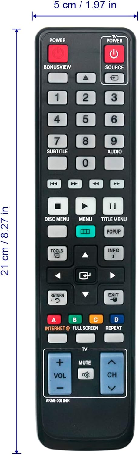 AK59-00104R Replaced Remote fit for Samsung Blu-ray DVD Player BD-C6500 BD-C5500 BD-D6500/ZA BD-D6100C/ZA BD-P1580 BD-P1590M BD-P1595 BD-P1600 BD-...