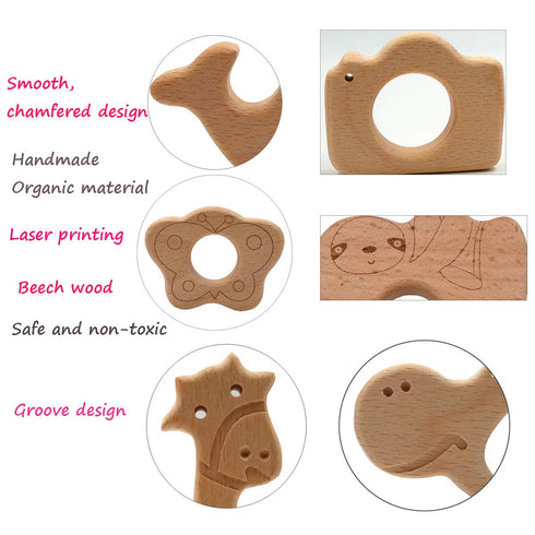 Lovely Cartoon Wood Camera Teether Toys Pure Natural Animal Teething Shape Beech Wooden Handmade Pattern Accessory DIY Jewelry Making Necklace Pen...