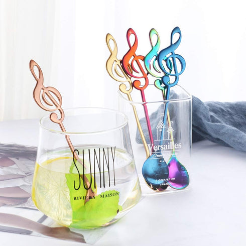 Coffee Spoons Tea Dessert Espresso Musical Note Stainless Steel 304 Long Handle Black Rose Gold Blue Purple Rainbow Silver Megic Red Set of 8...