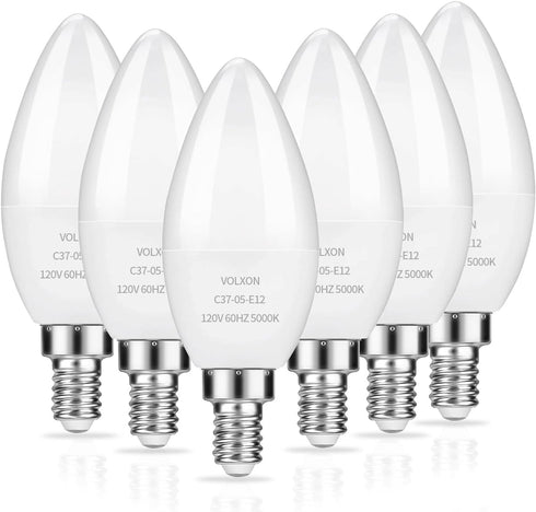 LED Candelabra Bulbs, E12 Ceiling Fan Light Bulbs Small Base, 6W Equivalent 60W, Daylight White 5000K 600 Lumens, B10/B11 Type B Chandelier Light ...