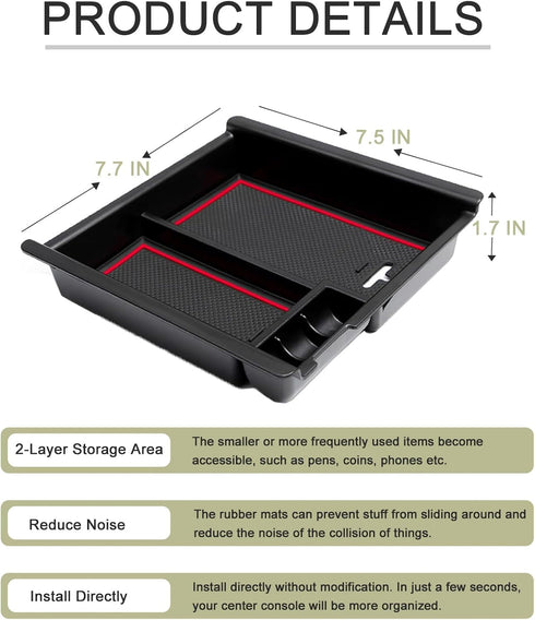 JDMCAR Center Console Tray Organizer Compatible with Toyota Tacoma Accessories 2016-2022 2023, Armrest Insert Container ABS Material Secondary Sto...