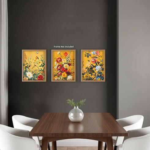 Posterizer 3 pcs-Vibrant Yellow Theme-Lush Flowers-Floral Botanical Art-Abstract & Modern Art- Kitchens, Dining Room Decor- unframed wall art...