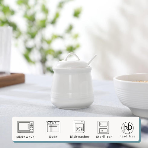 HAOTOP Porcelain Sugar Bowl, Ceramic Salt Bowl with Spoon and Lid for Home and Kitchen, 12 Ounces (White)...