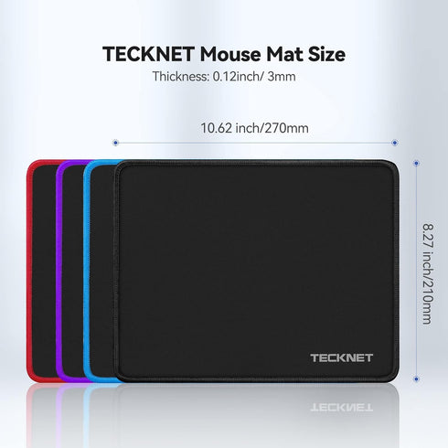 TECKNET Mouse Pad 270 x 210 x 3 mm with Anti-fray Stitchin, Waterproof Surface & Non-Slip Rubber Base with Stitched Edges Gaming Mouse Mat for Lap...