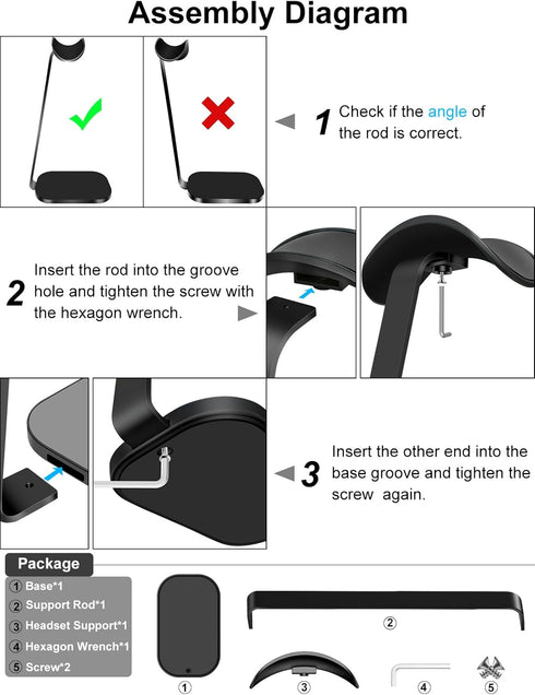 Headphone Stand for AirPods Max, Headset Holder with Aluminum Supporting Rod, Heavy Base Desk Stand Headphones Support Accessory for All Headphone...