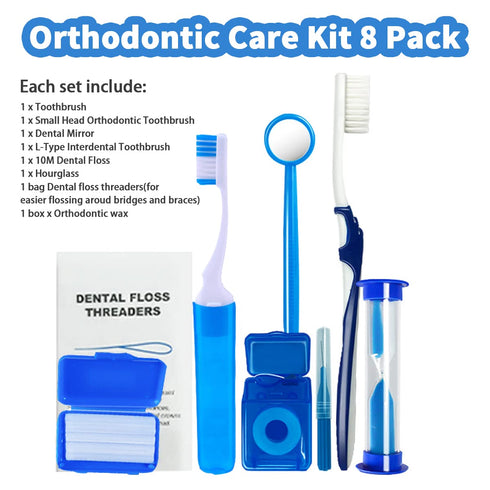 Braces Cleaning Kit for Teeth, Portable Orthodontic Toothbrush Kit Oral Care Dental Travel Kit - Interdental Brush Dental Wax Dental Floss Toothbr...