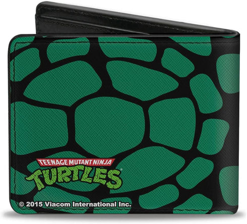 Nickelodeon Men's Buckle-Down PU Bifold Wallet-Classic TMNT Faces Black/Green Turtle Shell, Multicolor, 4.0" x 3.5"...