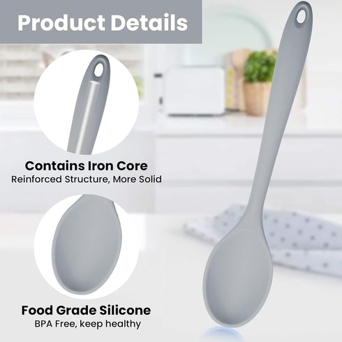 Silicone Mixing Spoon Nonstick Kitchen Spoon for Cooking Heat Resistant (Gray)...
