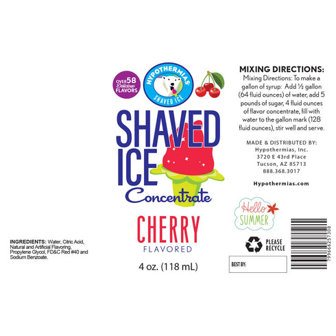 Hypothermias Shaved Ice and Snow Cone Syrup Unsweetened Flavor Concentrate - 4 Fl Oz - Makes 1 Gallon of Ready to Use Syrup - Cherry - Must Add Fi...