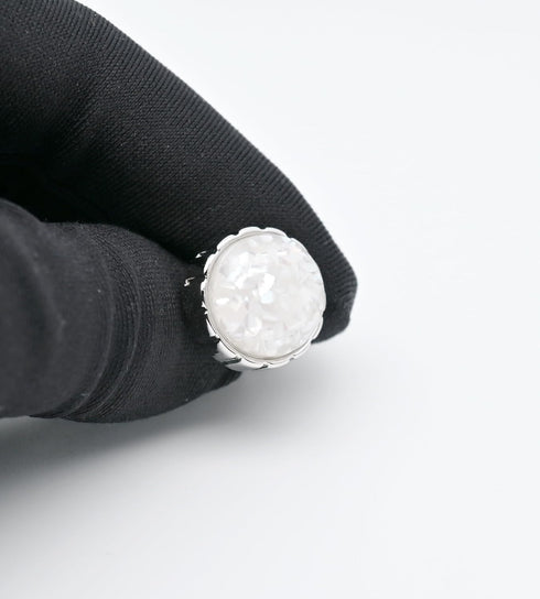 Round Polished Stone Cufflinks for Men Lady In Gift Case Classic Silver Gemstone Men's Cufflinks Jewelry Set for Wedding Anniversary Business Part...