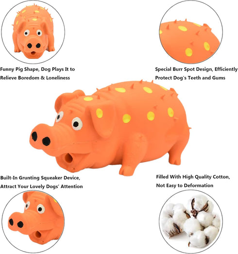 Pig Squeaky Dog Toy, 2 PCS Interactive Rubber Pig Dog Chew Toy - Durable Latex Spot Grunting Pig Dog Toys That Oink for Small Medium Large Dogs (O...