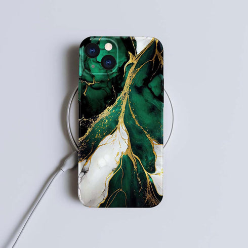 Case Compatible with iPhone 13 Case,Golden Green Marble 3D Design Phone Case,Stylish Durable Shockproof Raised Bumper Corners Case for 13 6.1 inch...