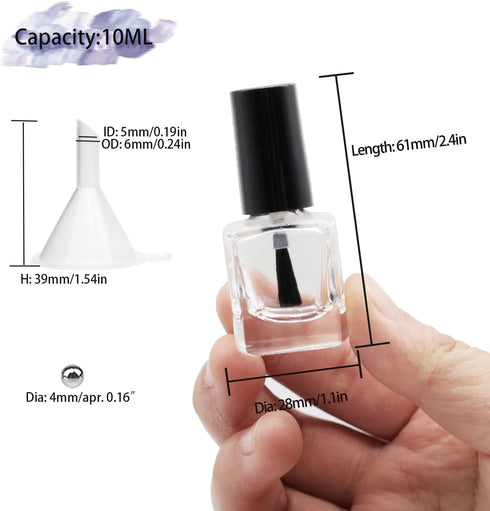 6PCS Empty Nail Polish Bottles with Funnel, Empty Fingernail Polish Bottles Glass Rectangle with Brush & Mixing Balls Black (10ML)...