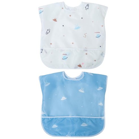 Little Dimsum Toddler Feeding Smocks Baby Waterproof Bib with Crumb Catcher Pocket Short Sleeve Adjustable Baby Bib, Pack of 2 Colors Glatic&space...